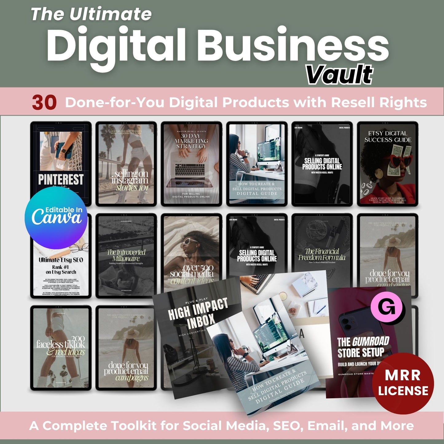 The Digital Biz Starter Vault: Editable Canva Templates, Etsy & Gumroad Guides, Resell Rights Included