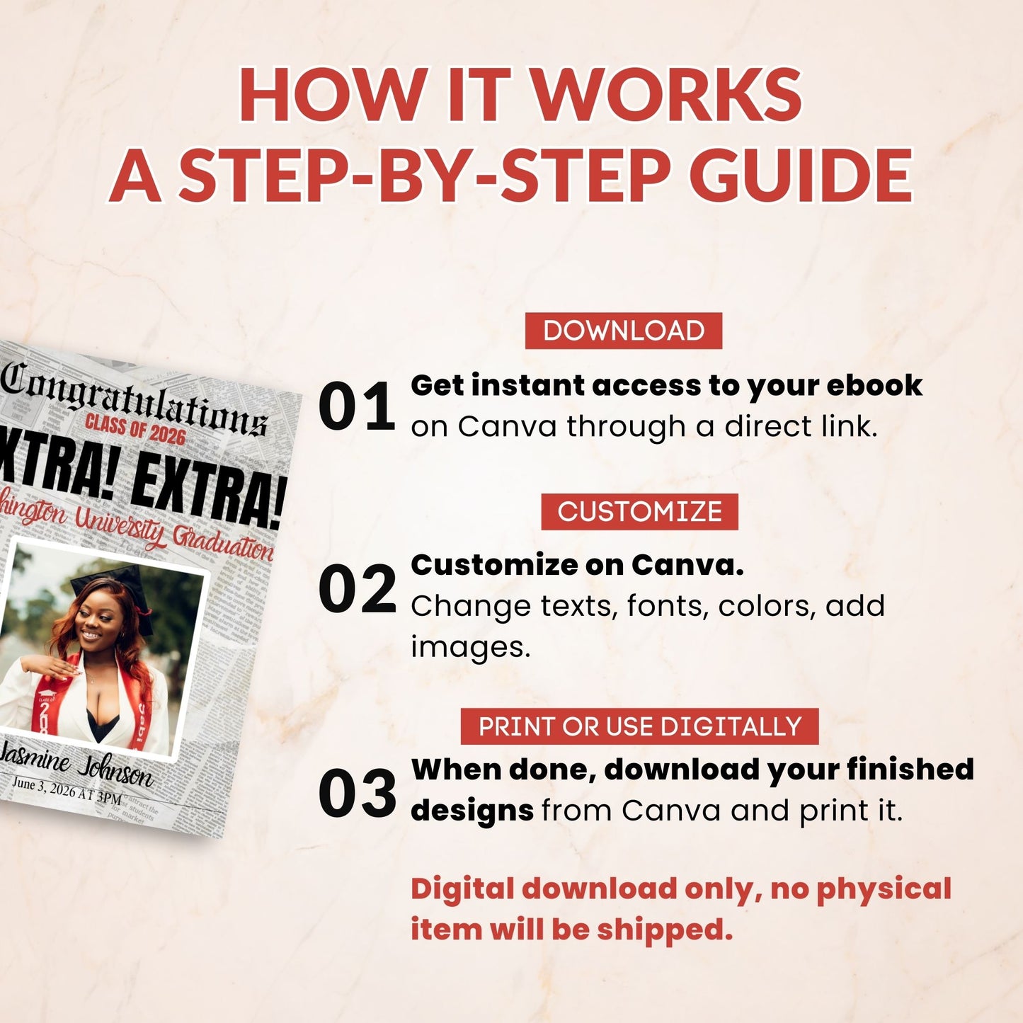 Graduation Newspaper Poster Editable in Canva with PLR Rights