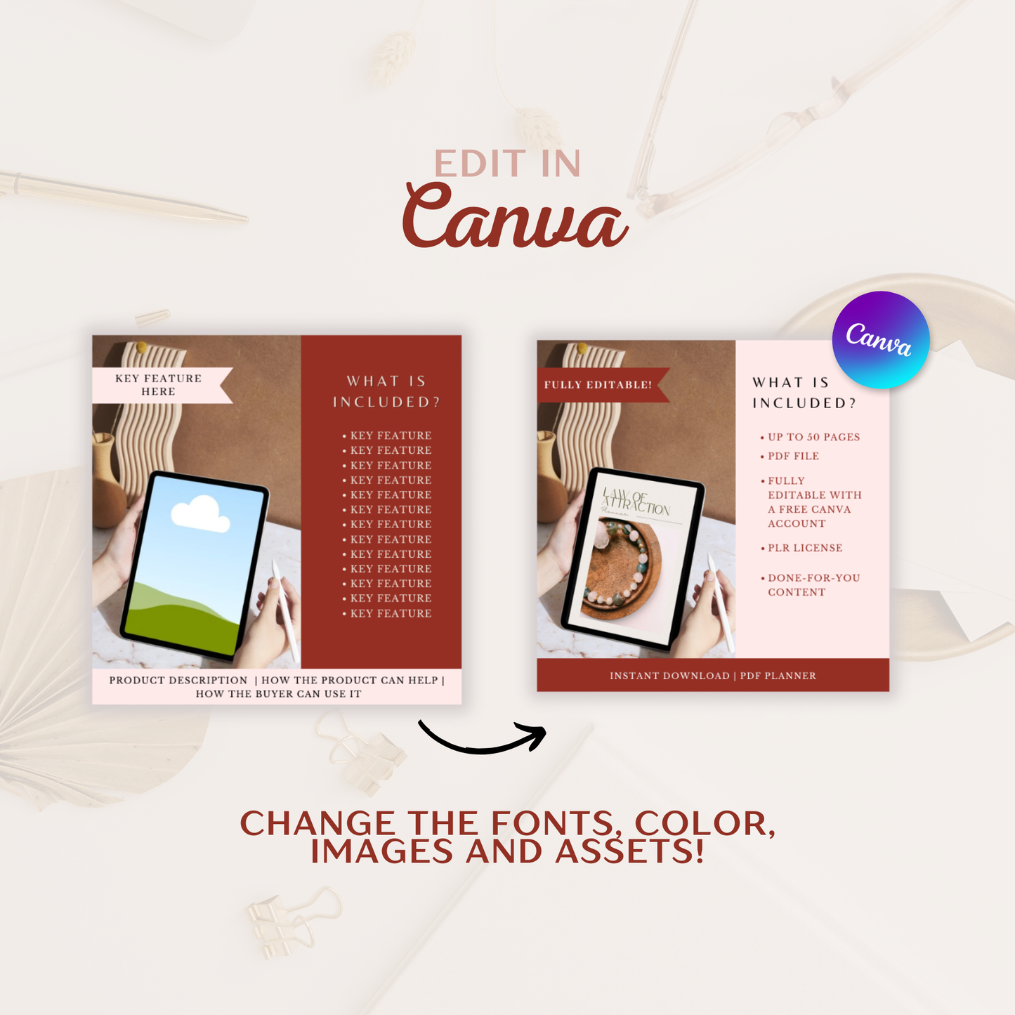 300 Digital Product Listing Mockups - Edit in Canva