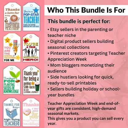 19 Teacher Appreciation Gift Tags with Master Resell Rights