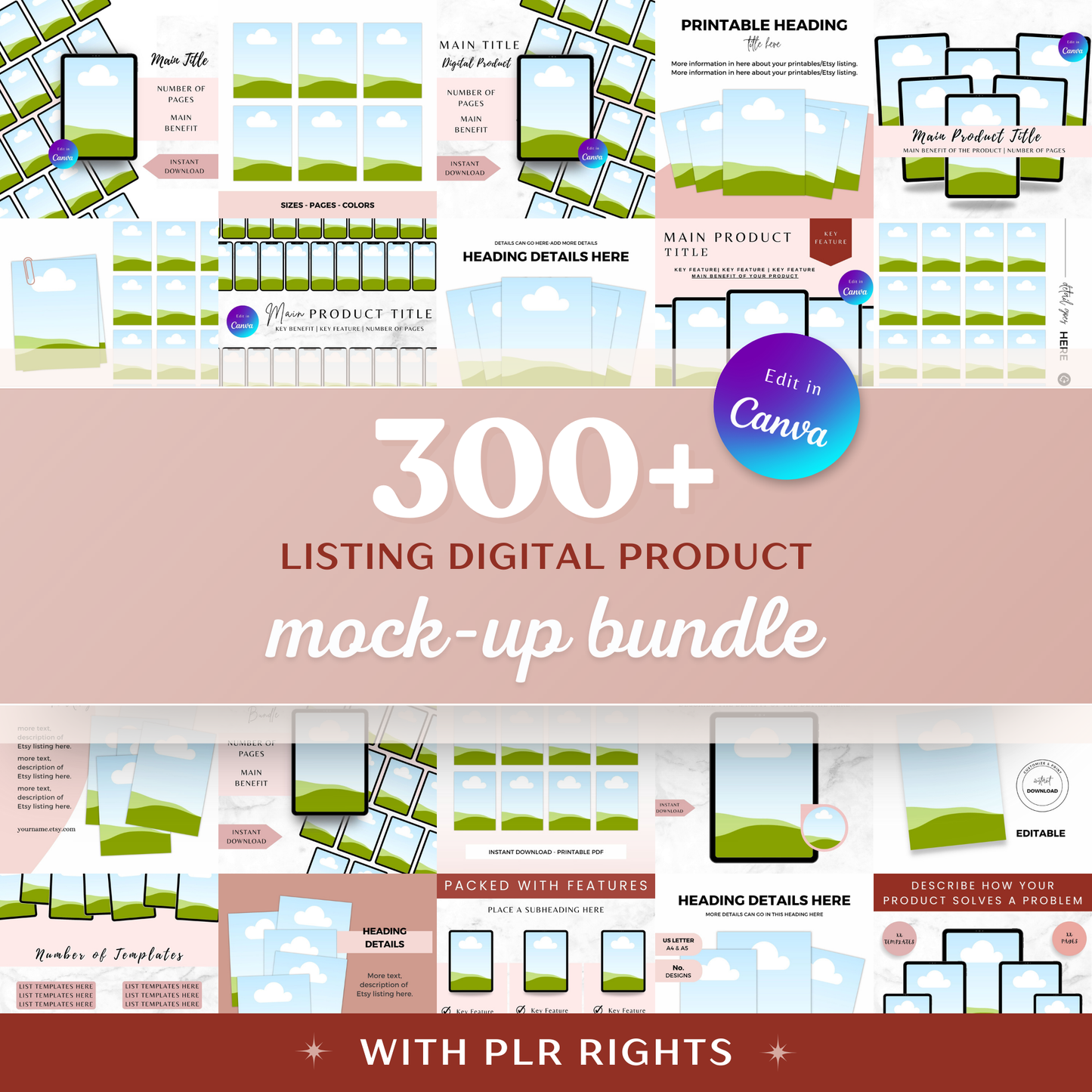 300 Digital Product Listing Mockups - Edit in Canva