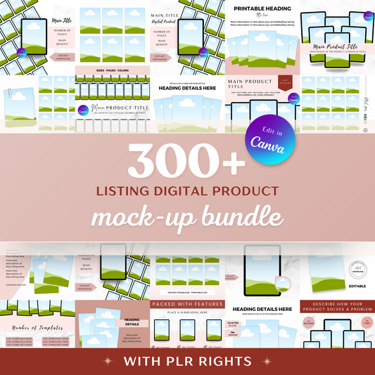 300 Digital Product Listing Mockups - Edit in Canva