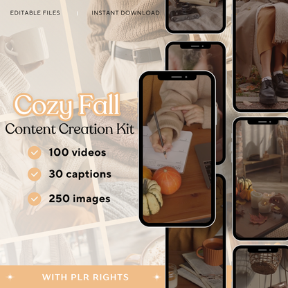 Cozy Fall Content Creation Kit: 100 Videos, 30 Captions, 250 Images