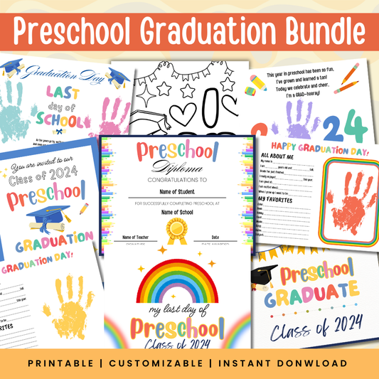 Preschool Graduation Printable Bundle: Diploma, Invitation and more!