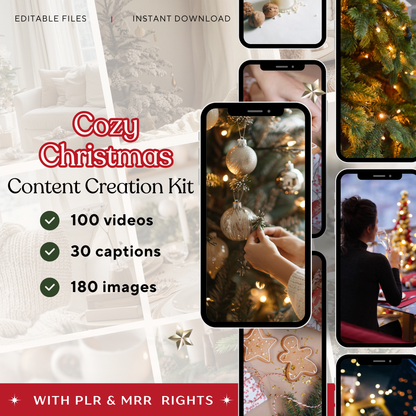 Cozy Christmas Content Creation Kit: 100 Christmas videos, 30 captions, 180 images