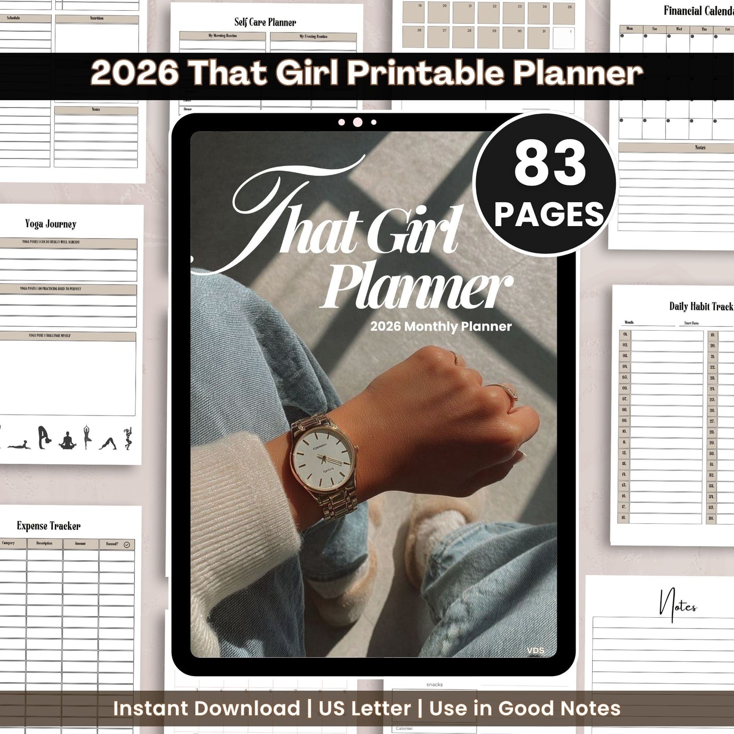 Neutral 2026 That Girl Printable Planner