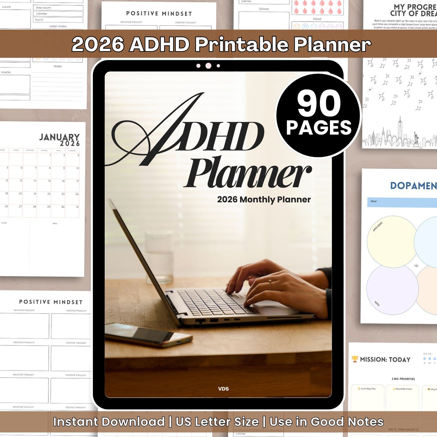 Neutral 2026 ADHD Printable Planner