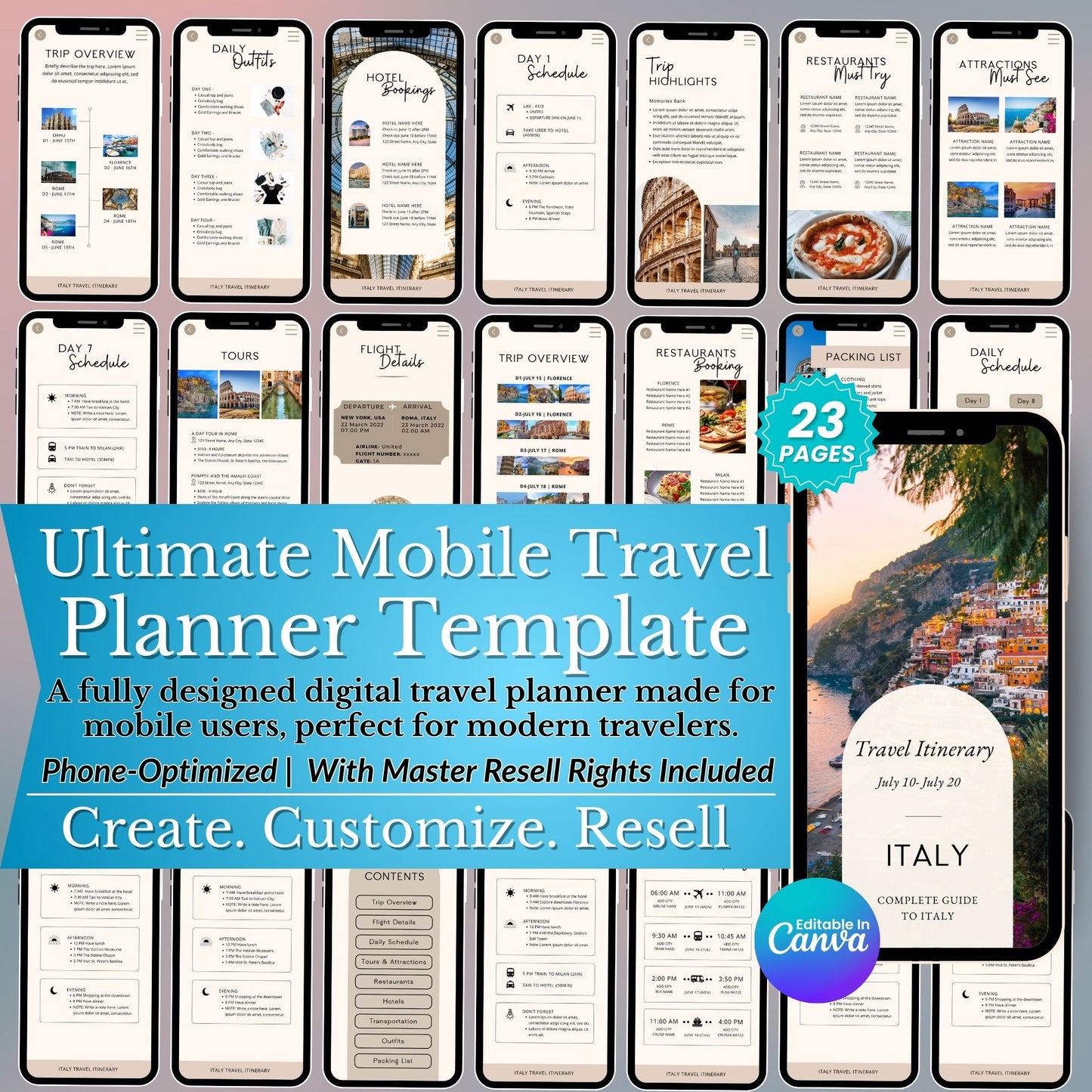 Mobile Phone Travel Planner with MRR Editable in Canva