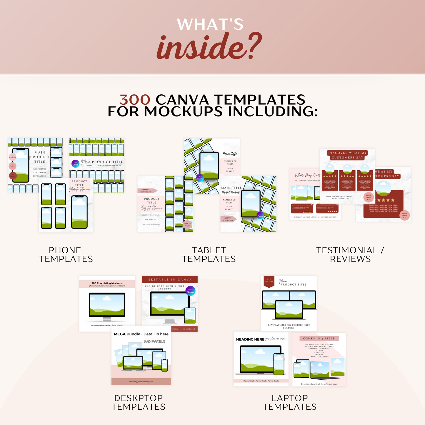 300 Digital Product Listing Mockups - Edit in Canva