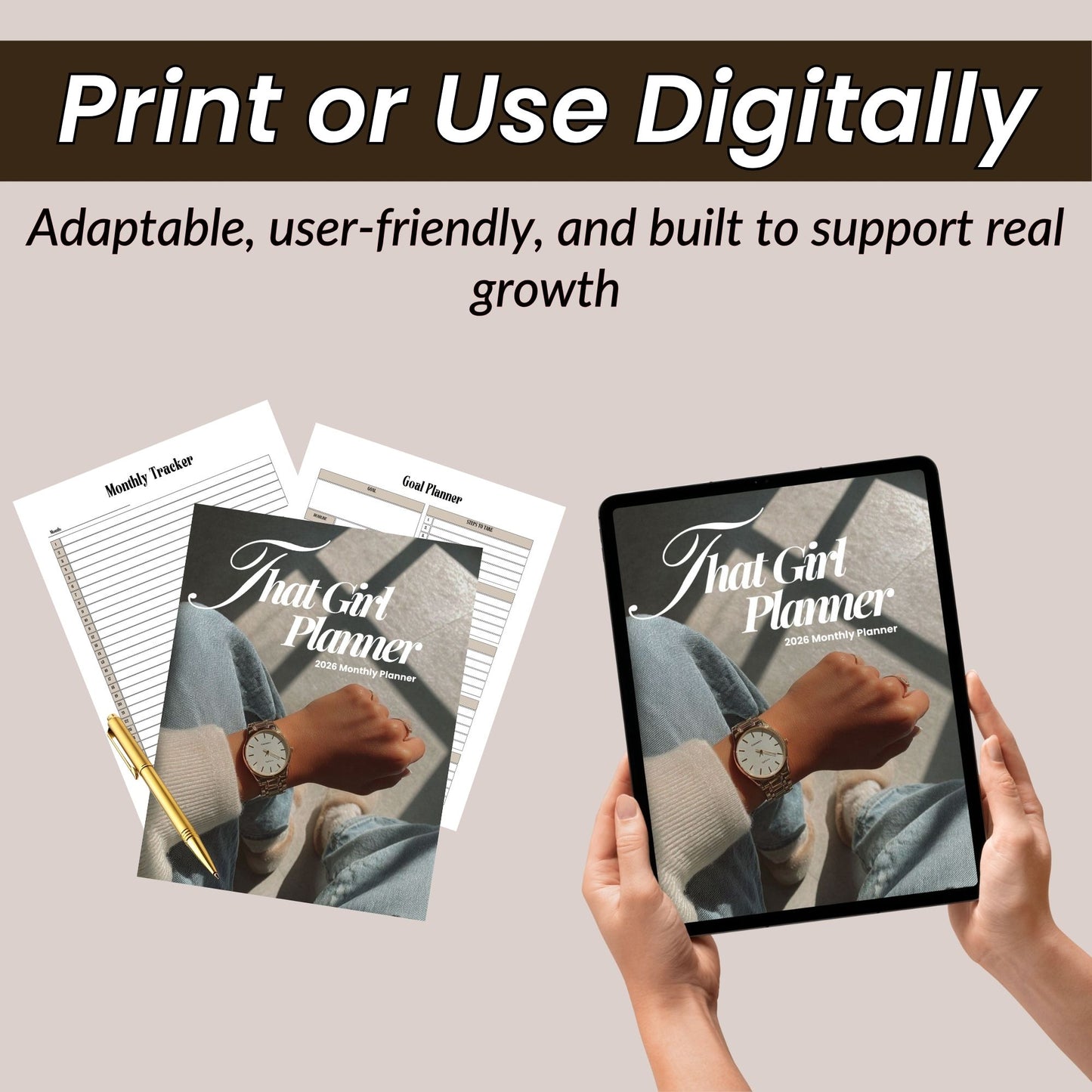 Neutral 2026 That Girl Printable Planner