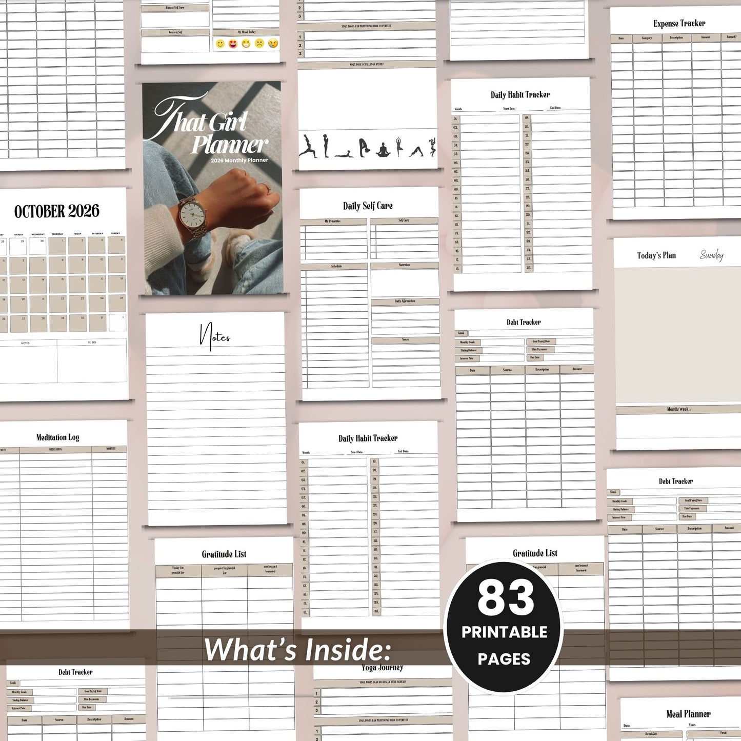 Neutral 2026 That Girl Printable Planner