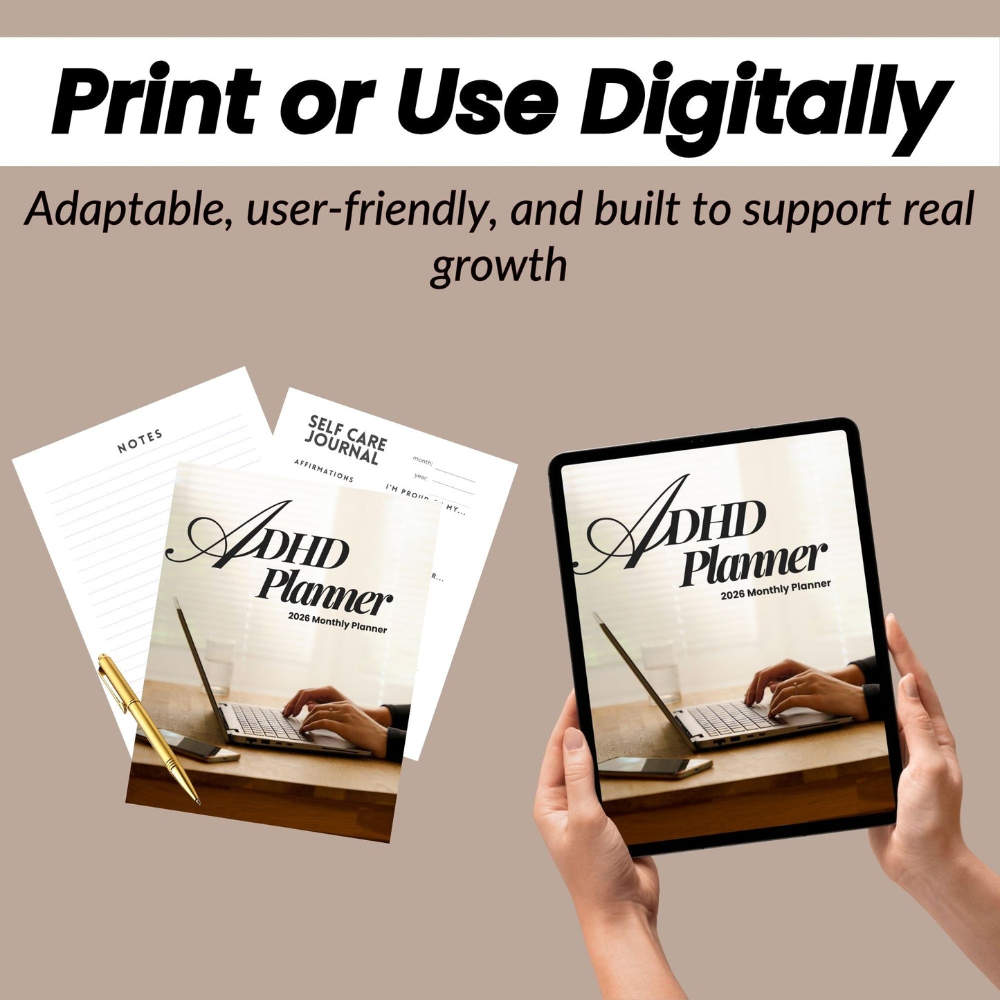 Neutral 2026 ADHD Printable Planner