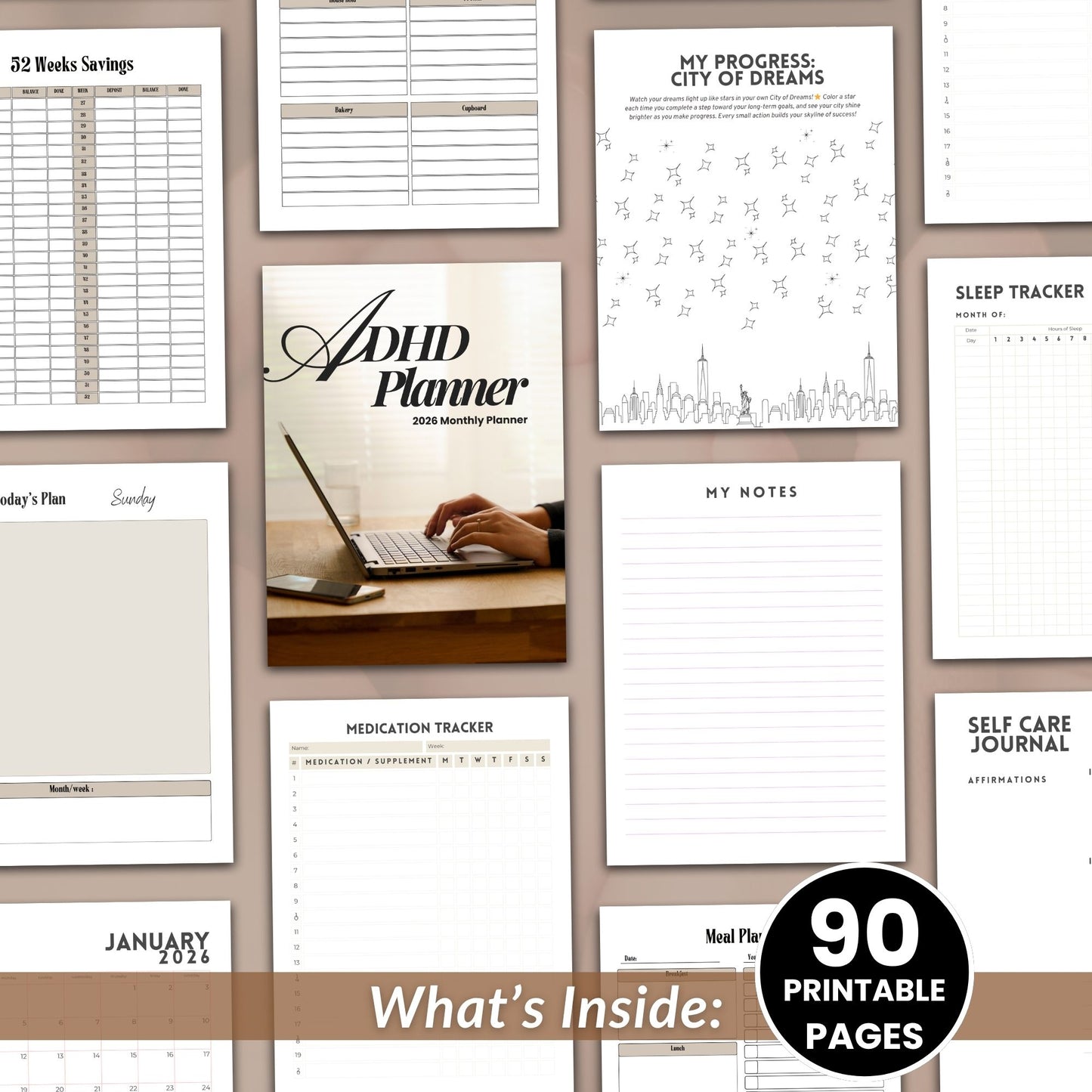 Neutral 2026 ADHD Printable Planner