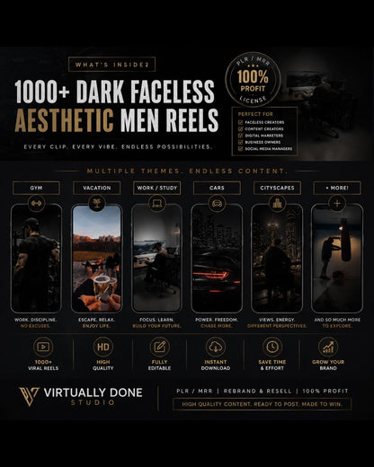 1,000 Men Dark Aesthetic Reels: Home, Gym, Study, Work From Home, Vacation and Lifestyle