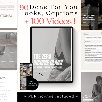 The Zero Income Claim Guide - 90 days of captions, hooks and 100 videos